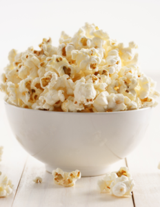 coconut oil popcorn in white bowl