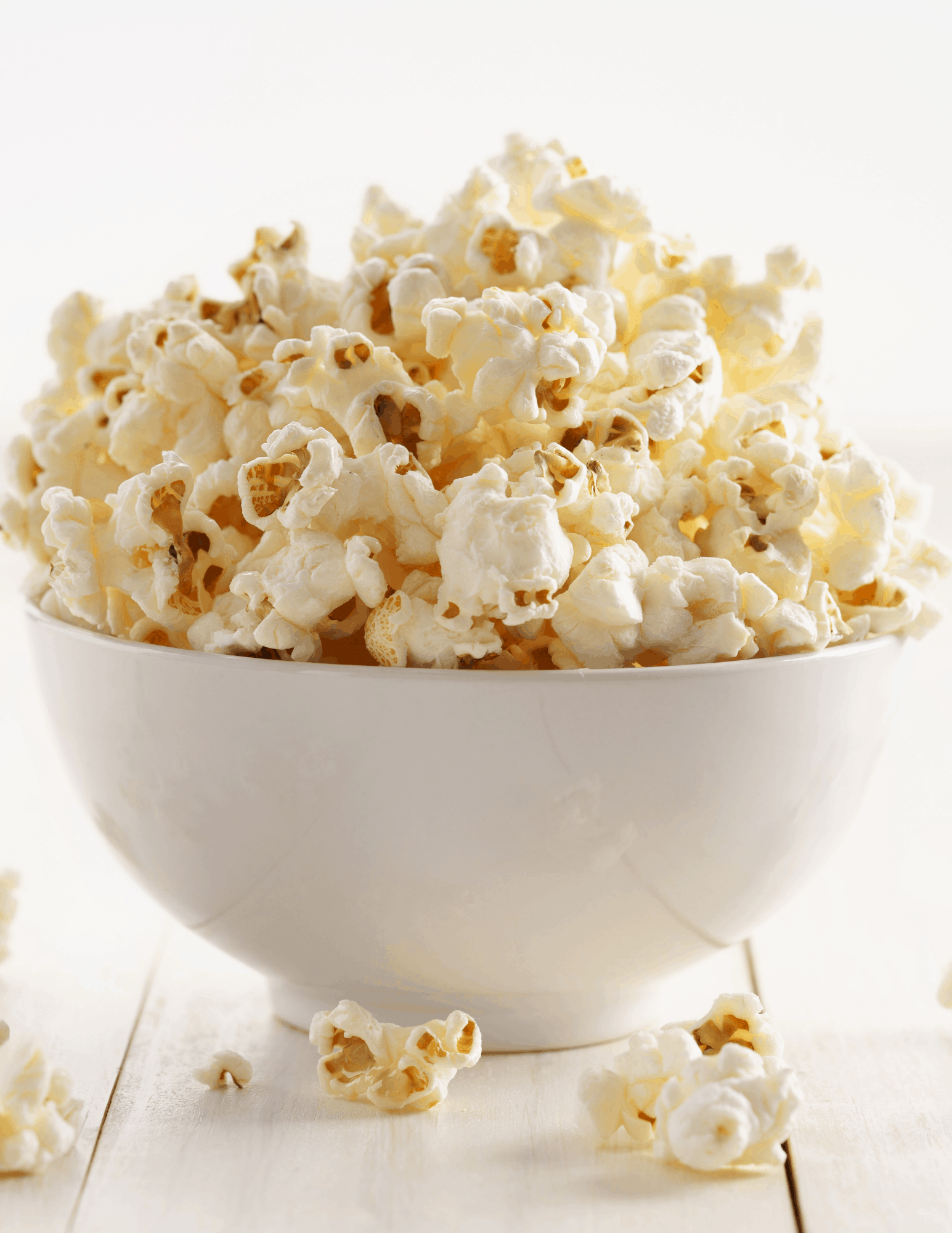 coconut oil popcorn in white bowl