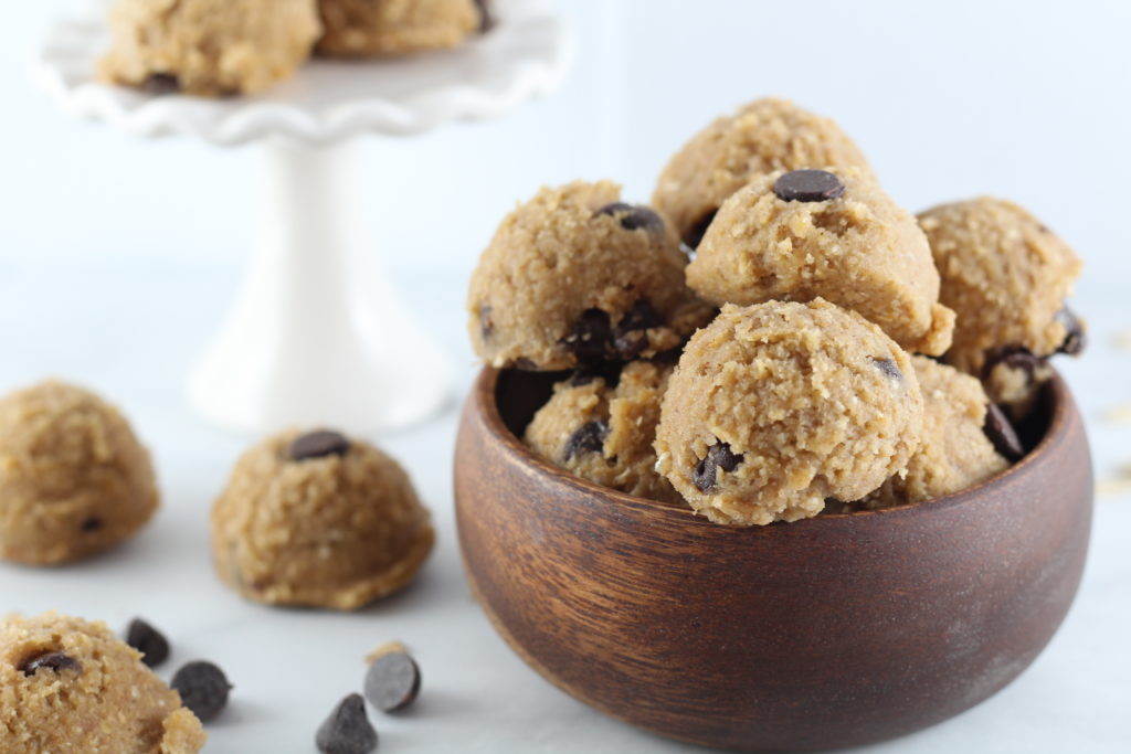 low sugar cookie dough bites in bowl