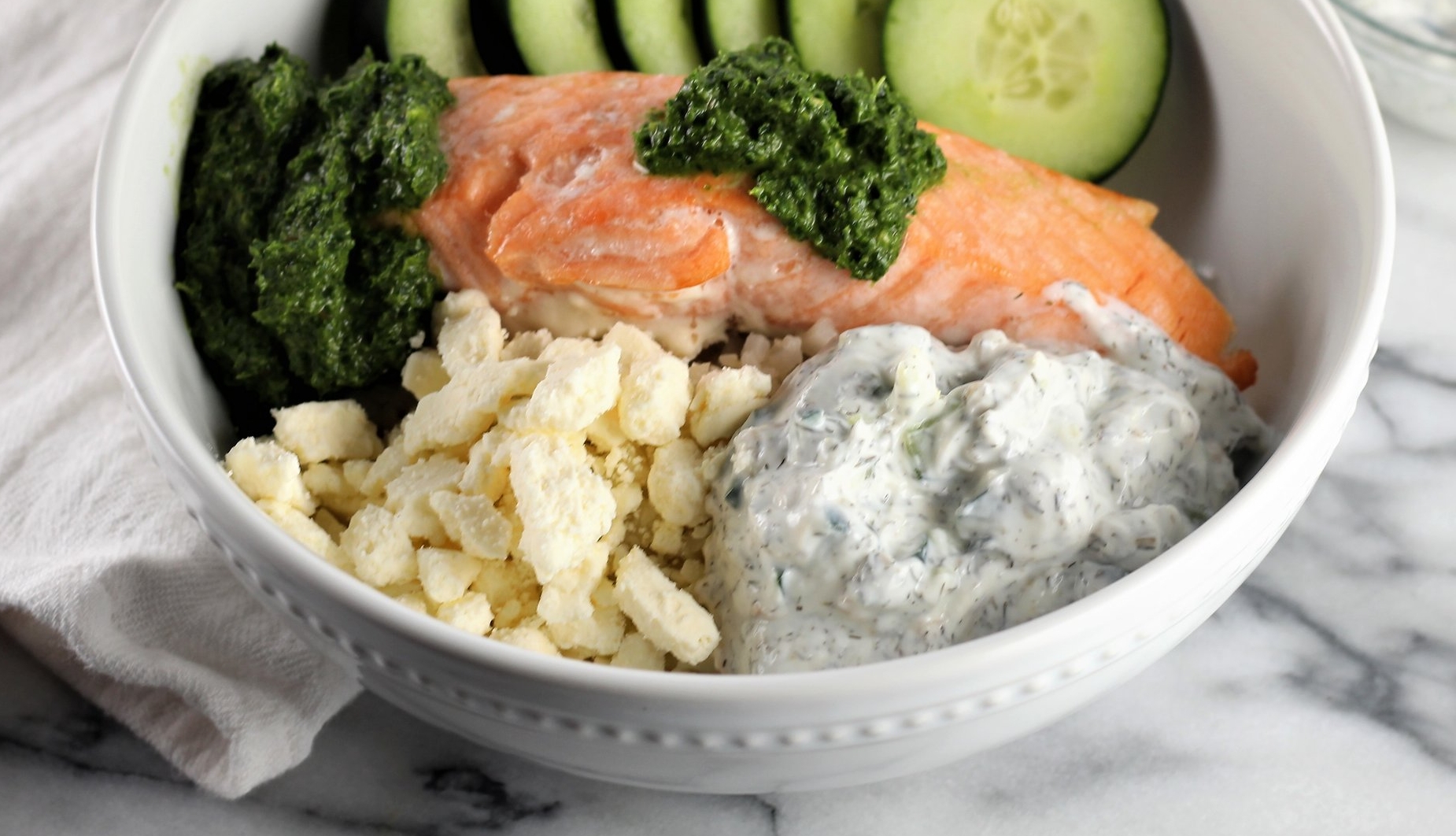  This Greek yogurt Tzatziki sauce is light and refreshing... great on these cauliflower bowls and a  mediterranean lamb burger ! 