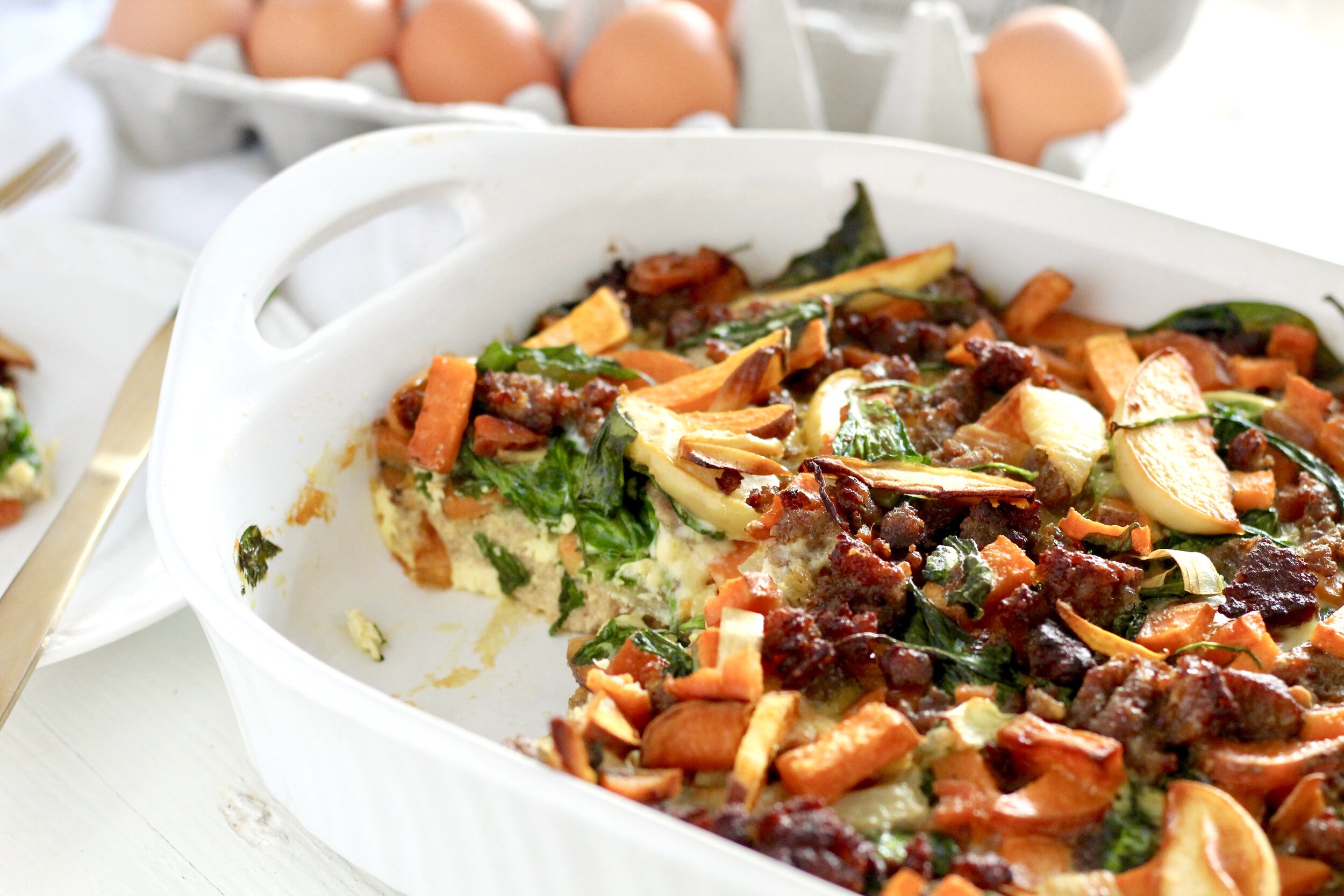  Caramelized Onion, Apple, and Sweet Potato Overnight Breakfast Bake 