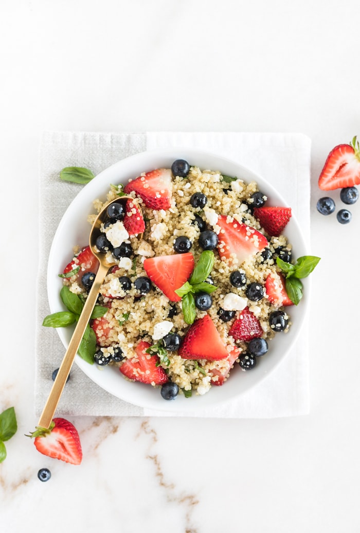  Easy Last Minute 4th of July Cookout Recipes; Pictured:  Red White and Blueberry Quinoa Salad  by Lively Table 