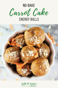 no bake carrot cake energy balls aerial view milk and honey nutrition