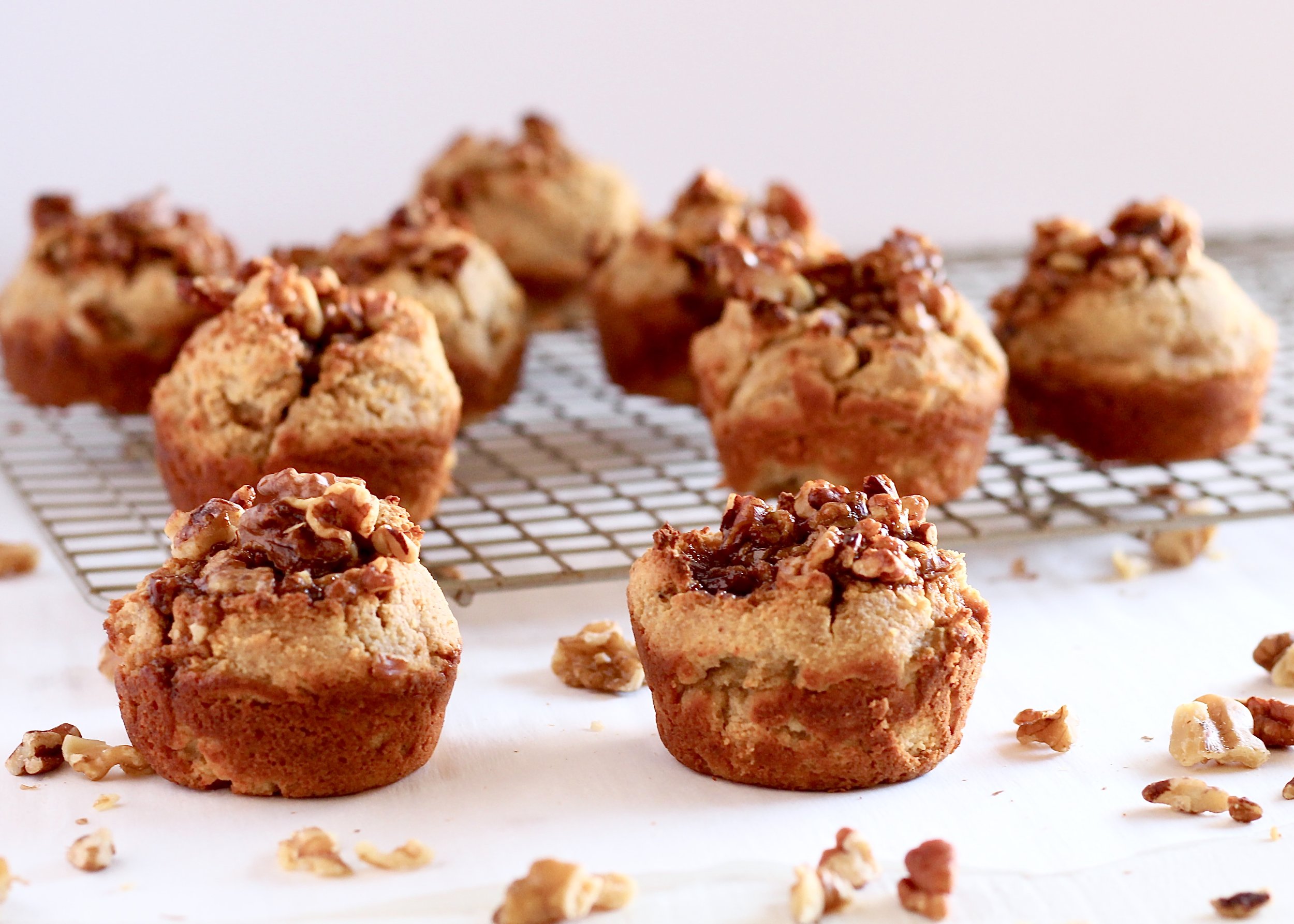  Grain Free No Added Sugar Banana Muffins with Walnut Pecan Topping 