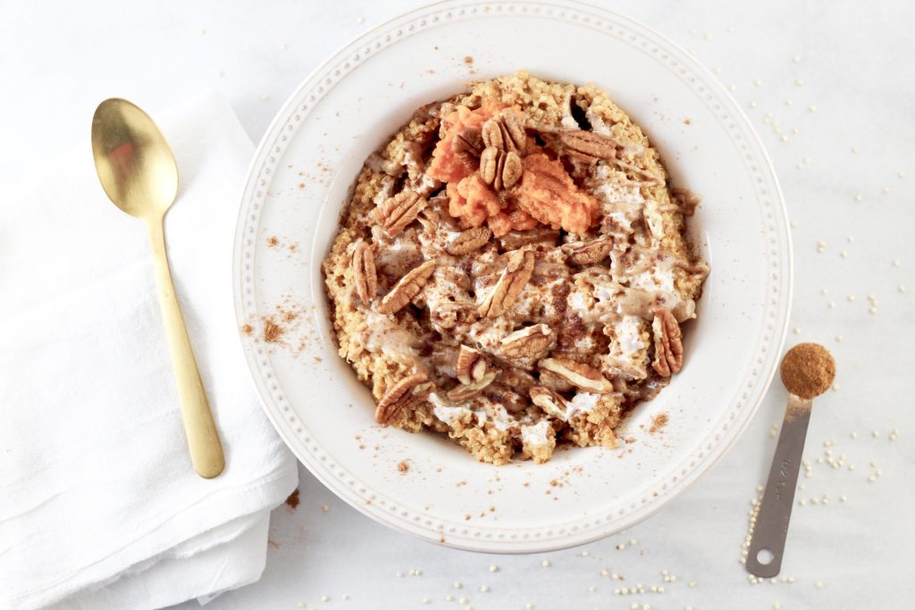 Pumpkin Spice Breakfast Quinoa Bowl aerial view