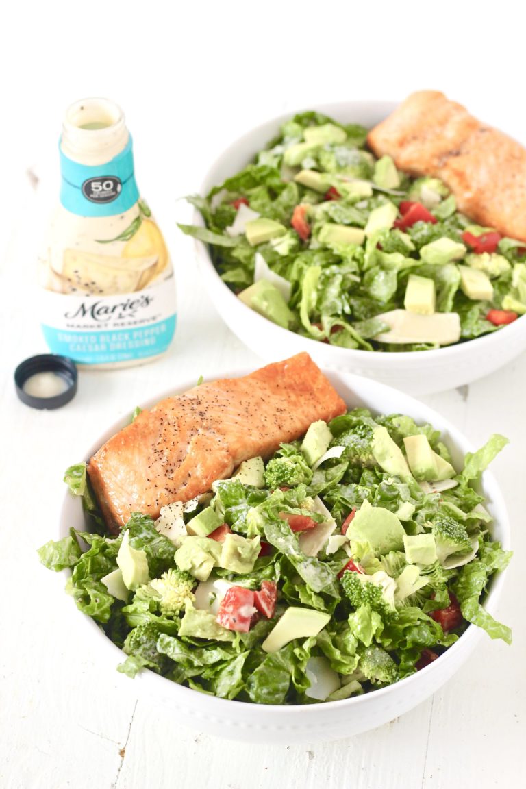 Smoked Black Pepper and Salmon Caesar Salad with Maries Dressing