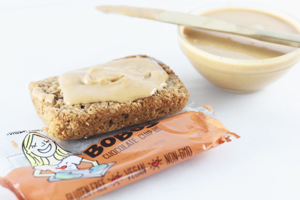 bobos bar with peanut butter topping