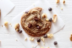 Grain free Walnut Chocolate Chip Cookies with chocolate chips and walnut pieces