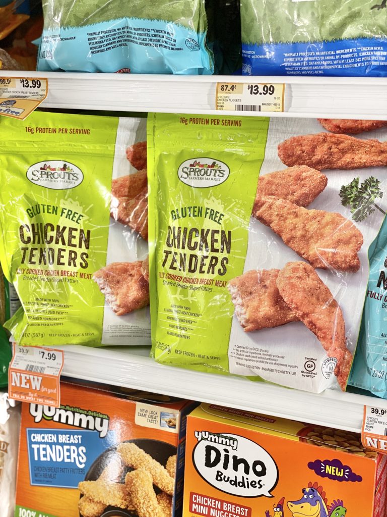 sprouts gluten free chicken tenders on the shelf