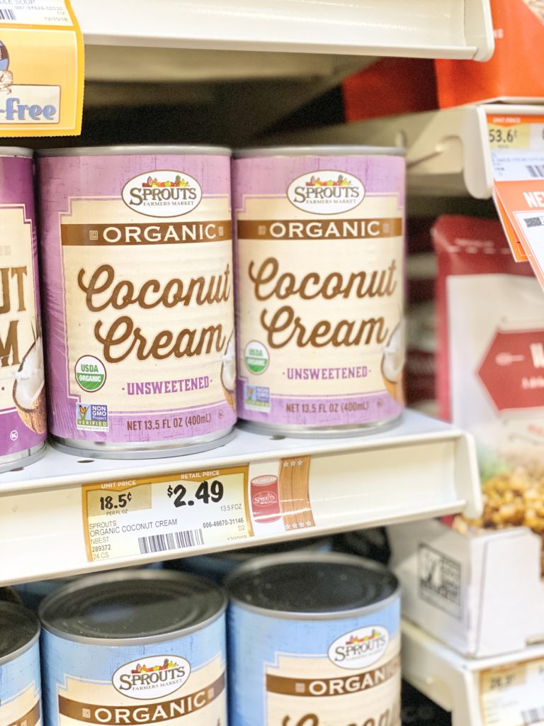 sprouts organic coconut cream unsweetened on shelf