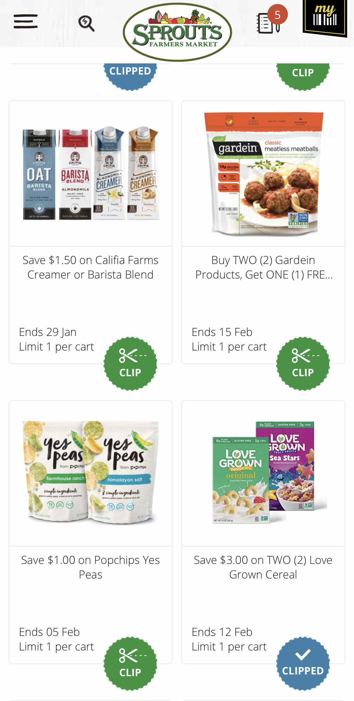 sprouts phone app with coupon clippings