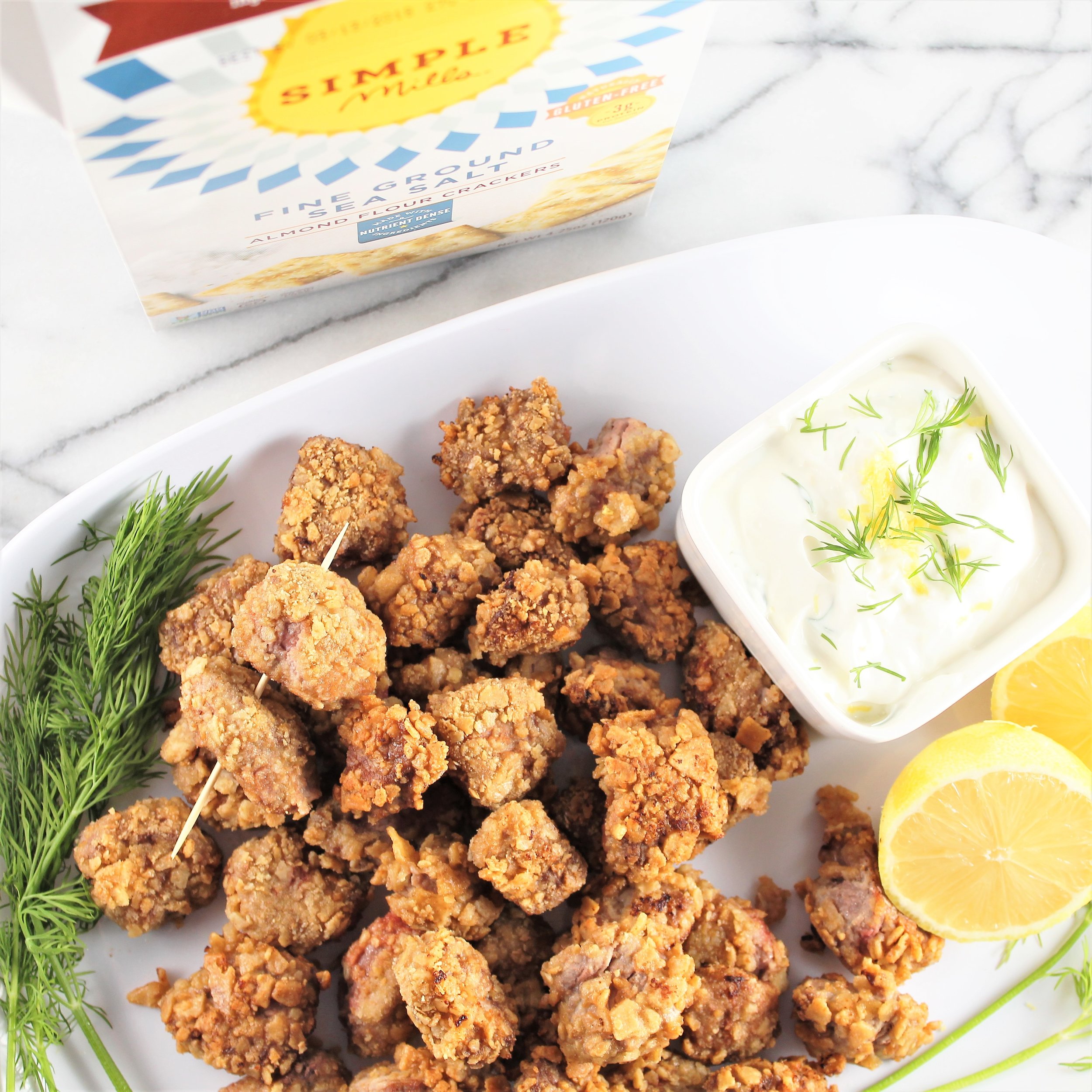  Grain Free Crispy Steak Bites with Creamy Lemon Dill Dip 