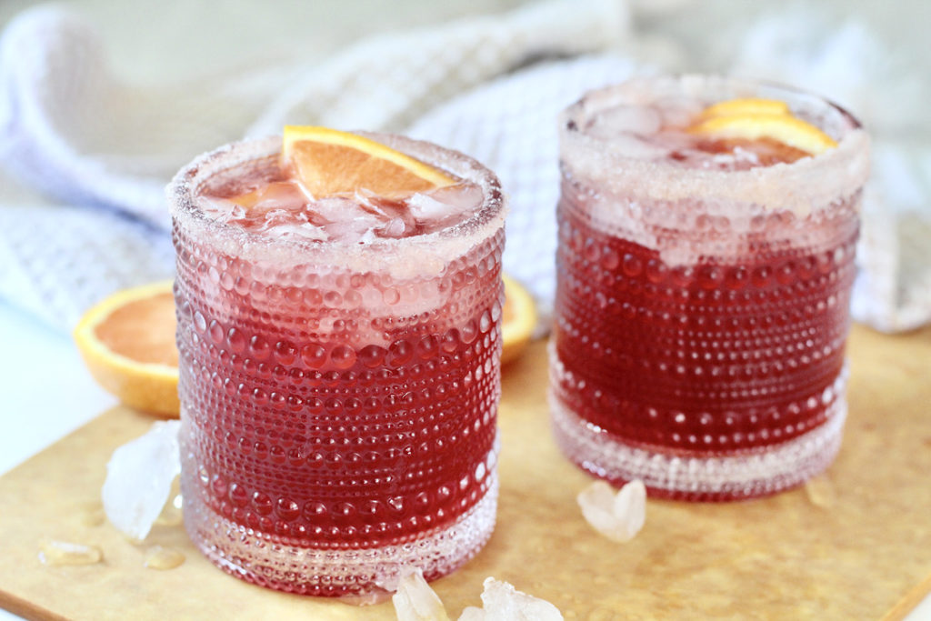 two pomegranate martinis