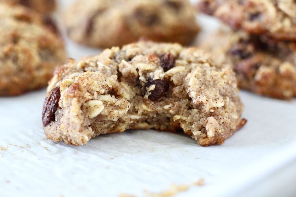 oatmeal raisin breakfast cookie with bite eaten