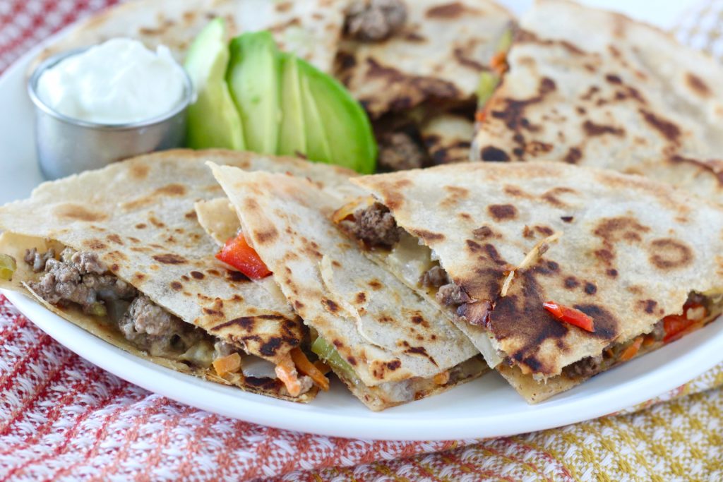 ground beef quesadillas on white plate