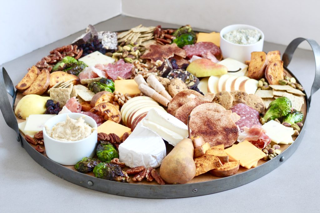 fall charcuterie on wooden serving tray