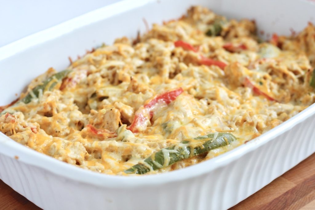 chicken fajita casserole and cheddar cheese