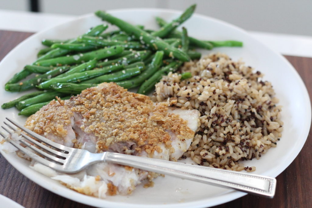 breaded cod rice green beans