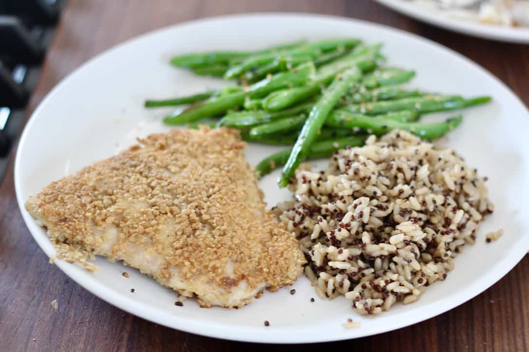 cod filet with rice and green beans