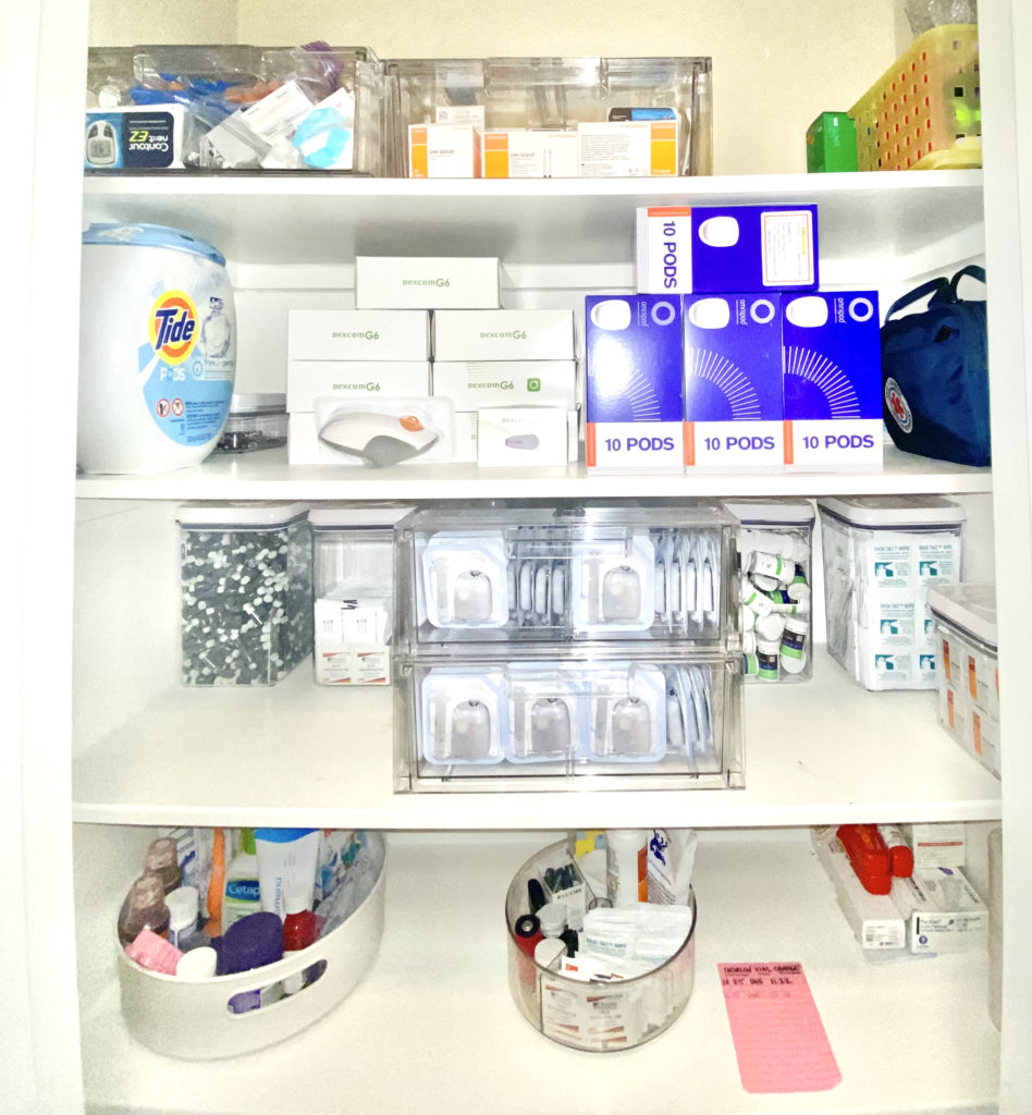 diabetes supplies in closet