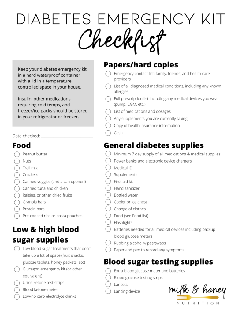 diabetes emergency kit checklist download