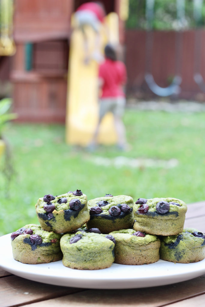 plate of spinach muffins outside