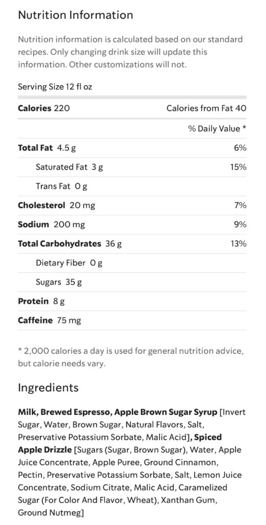 Starbucks apple crisp macchiato nutrition facts