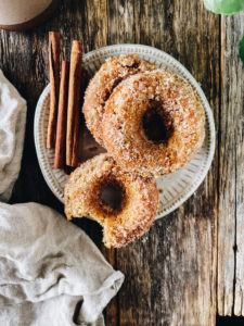 cinnamon sugar donuts with cinnamon sticks made with truvia