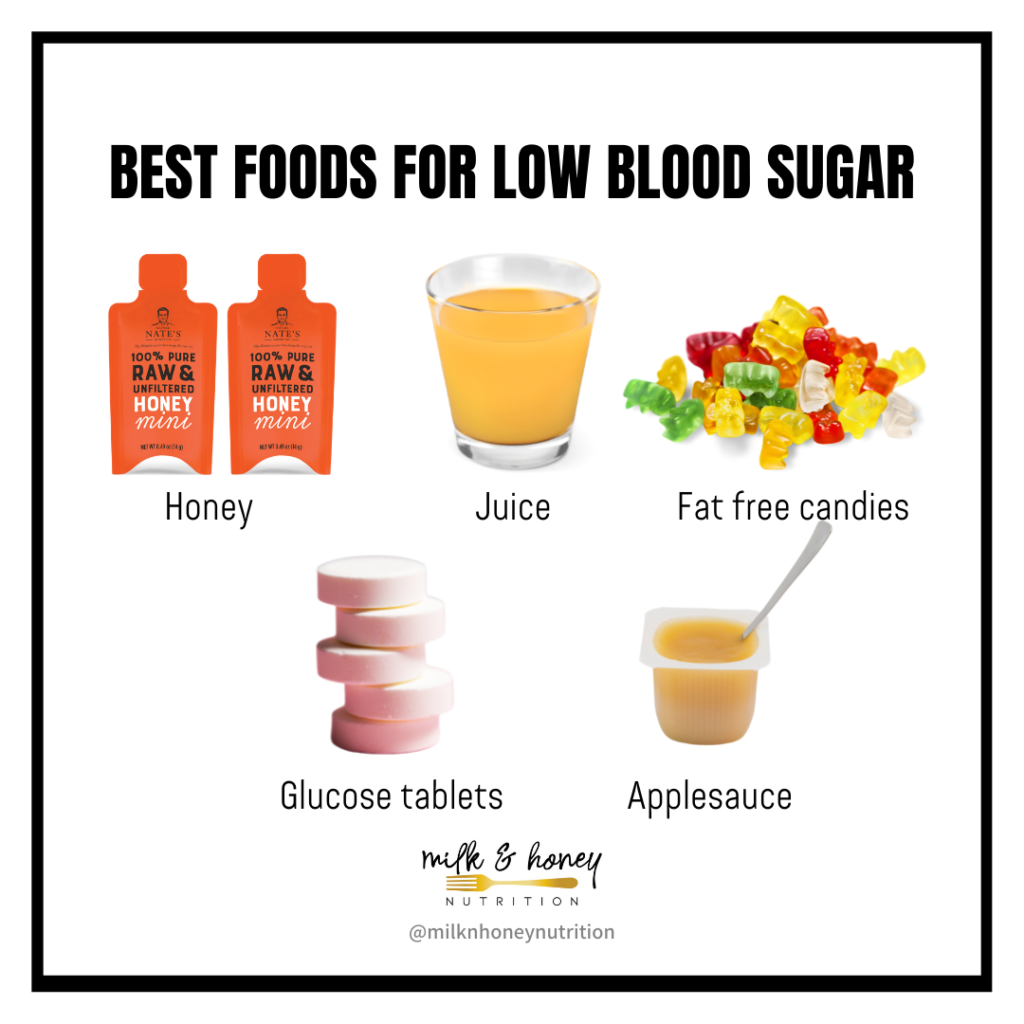 best foods for low blood sugar nature nate's honey orange juice fruit snacks glucose tablets applesauce