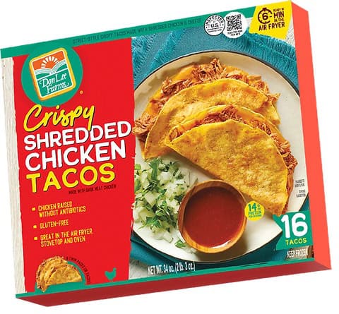 diabetes friendly frozen meals  don lee farms shredded chicken tacos