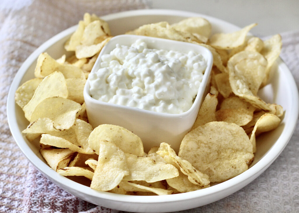 low fat cottage cheese with potato chips